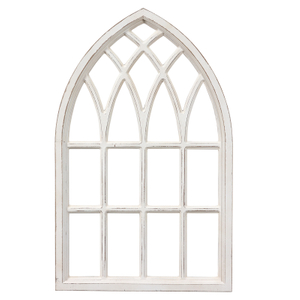 Rustic Arched Window Frame 20 x 32 Inch, Hanging Distressed White Window Pane Wall Decor
