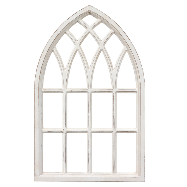 Rustic Arched Window Frame 20 x 32 Inch, Hanging Distressed White Window Pane Wall Decor