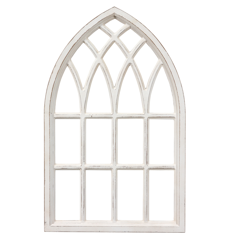 Rustic Arched Window Frame 20 x 32 Inch, Hanging Distressed White Window Pane Wall Decor