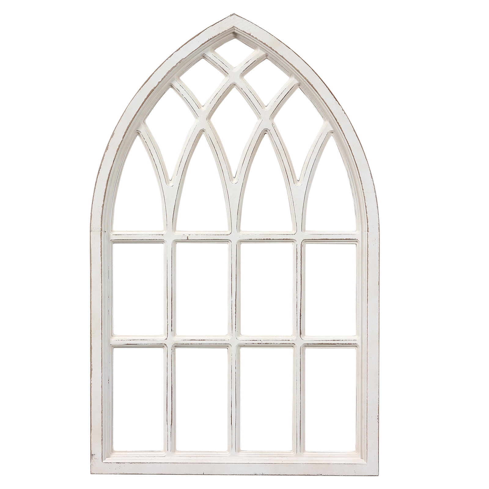 Rustic Arched Window Frame 20 x 32 Inch, Hanging Distressed White Window Pane Wall Decor