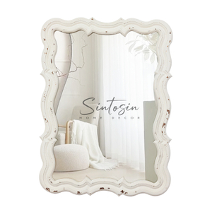White Sculpted Wood Bathroom Vanity Mirror