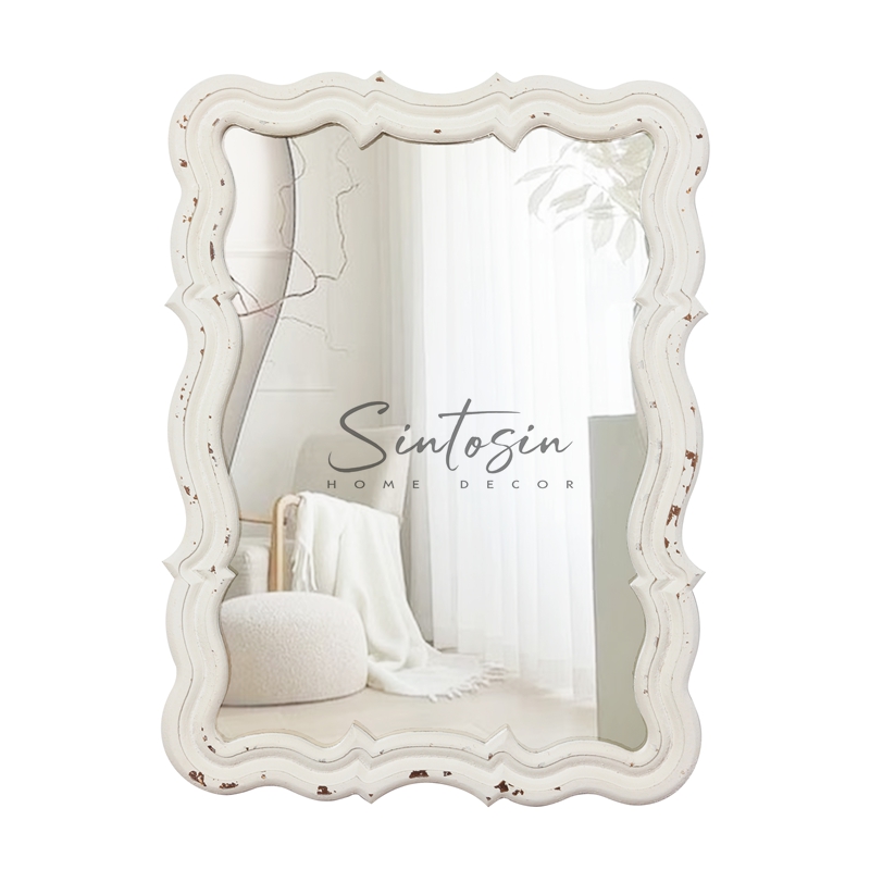 White Sculpted Wood Bathroom Vanity Mirror