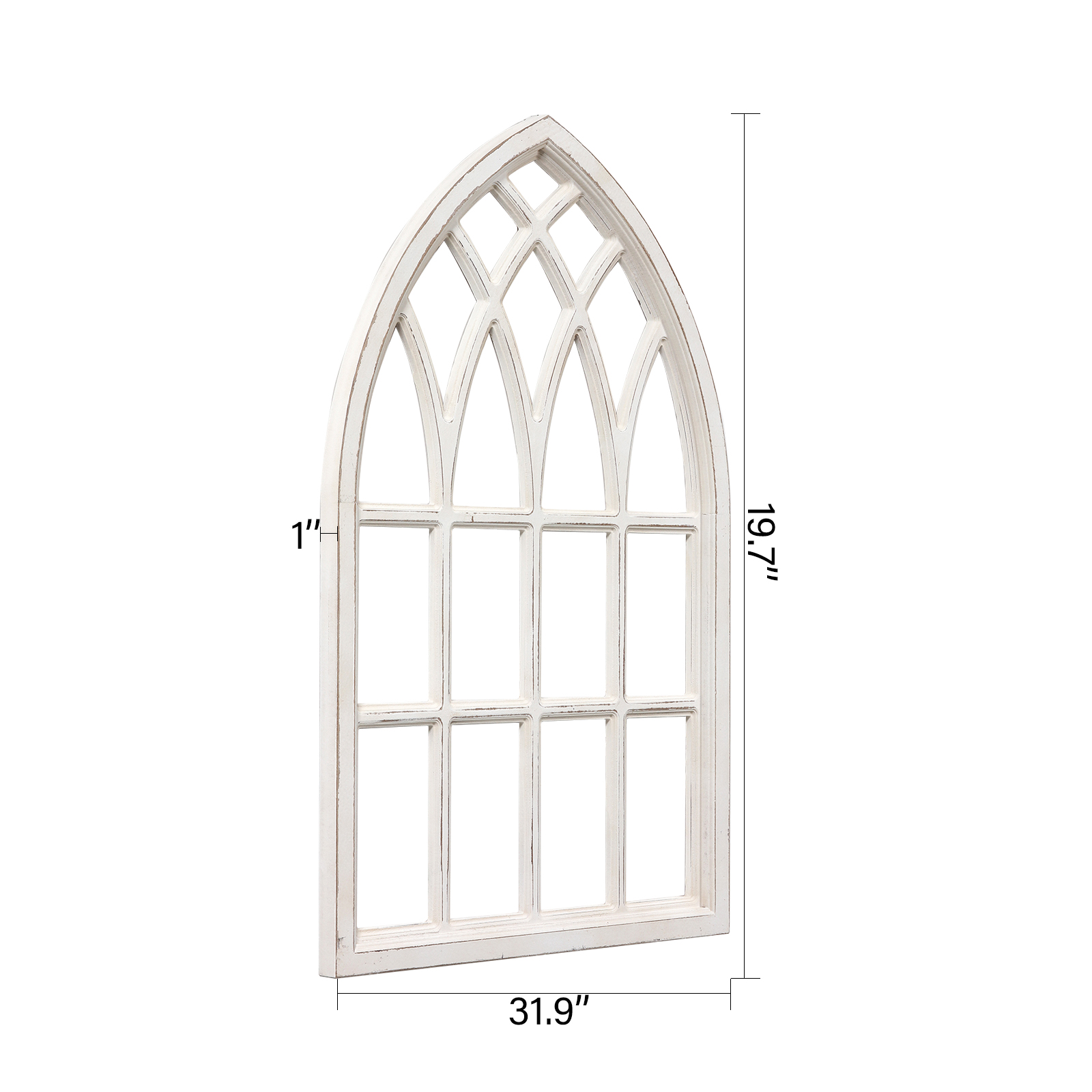 Rustic Arched Window Frame 20 x 32 Inch, Hanging Distressed White Window Pane Wall Decor