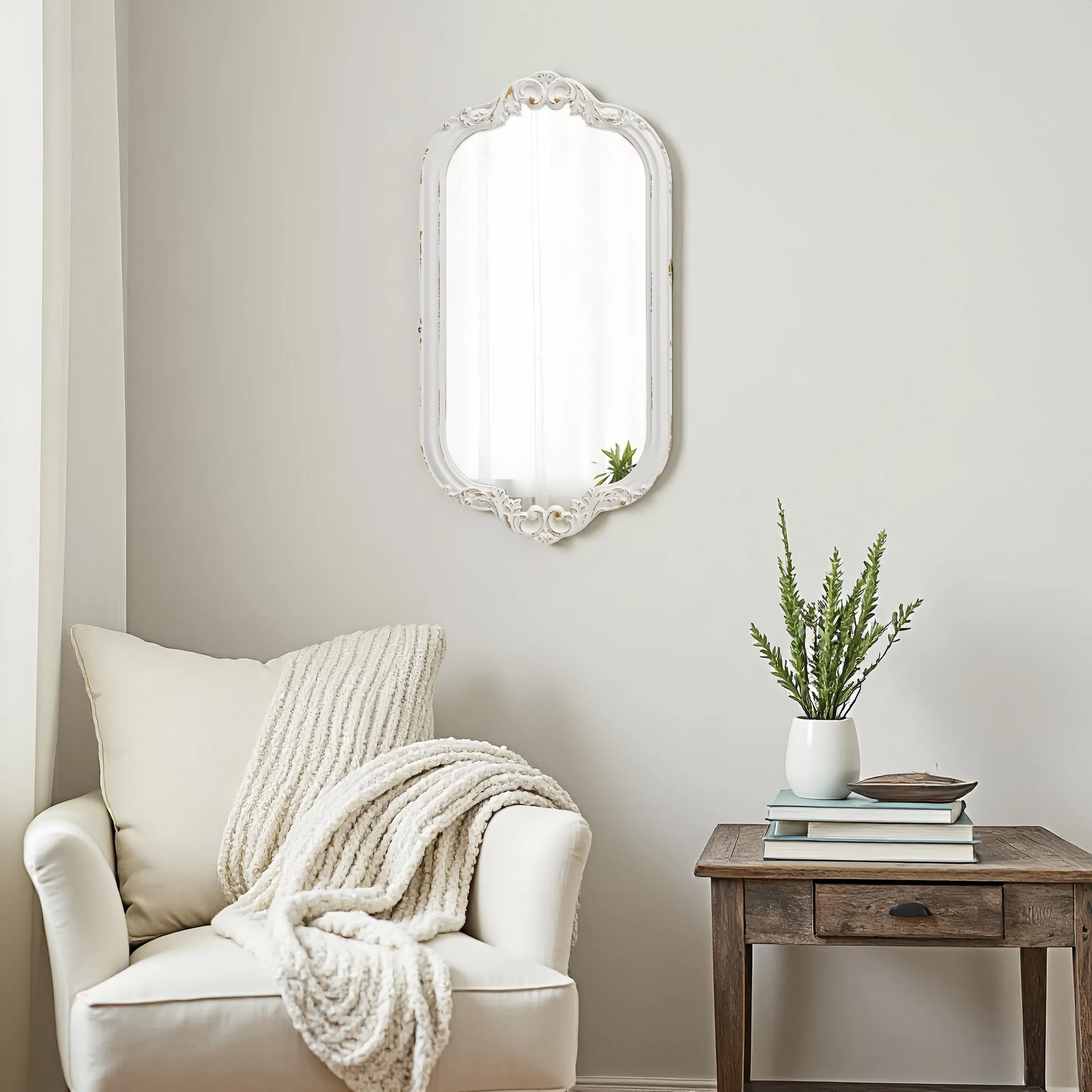 30inch Farmhouse Sculpted Oval Entryway Mirror for Wall Decor
