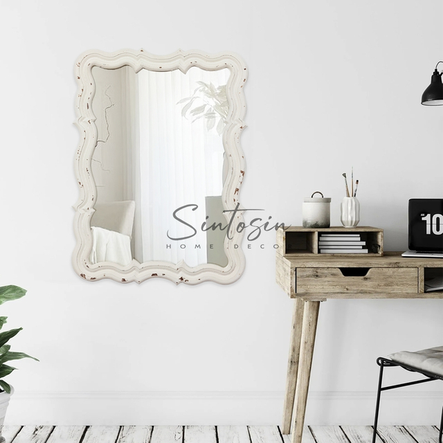 White Sculpted Wood Bathroom Vanity Mirror