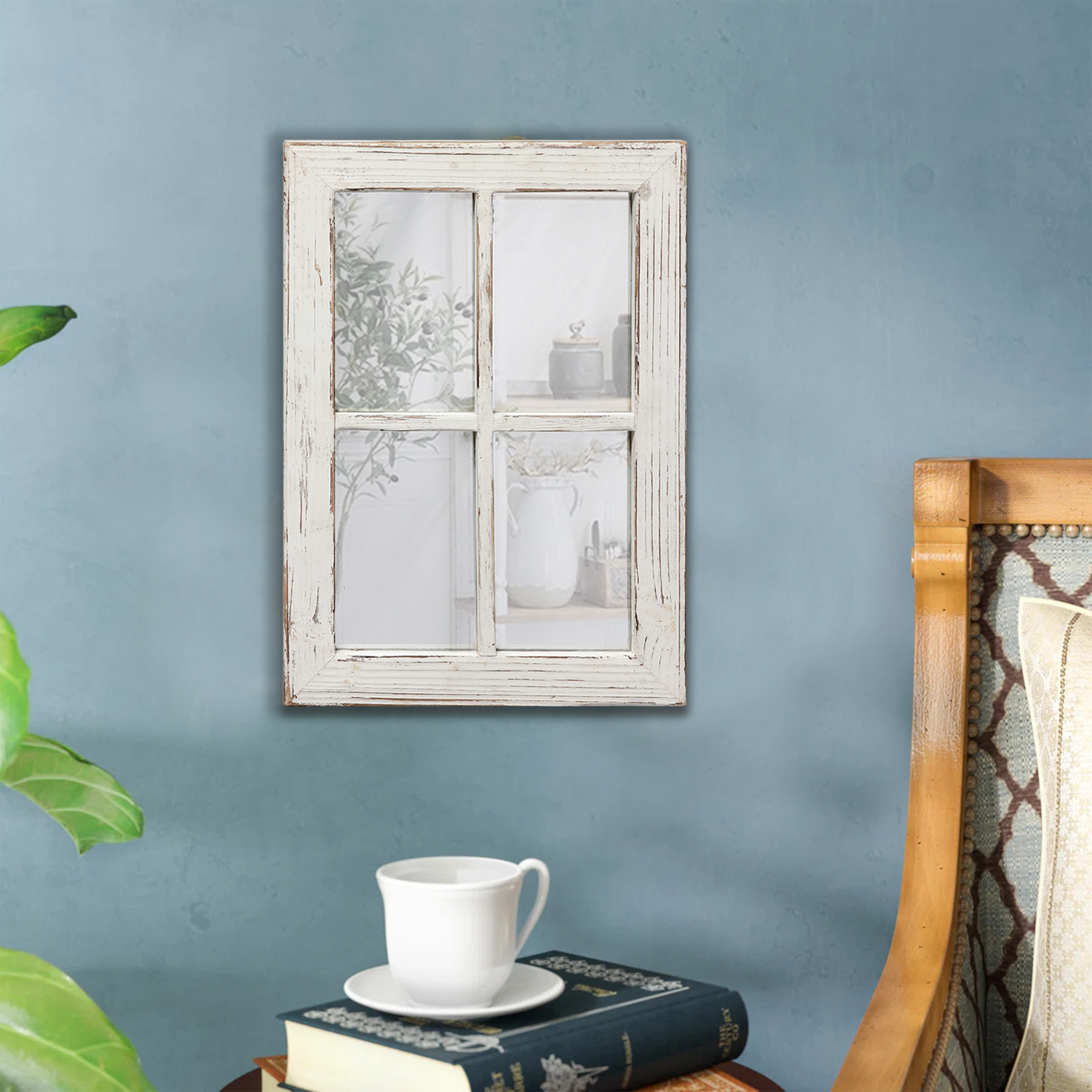 Farmhouse Distressed White Wood Frame Mirror Rectangle for Wall