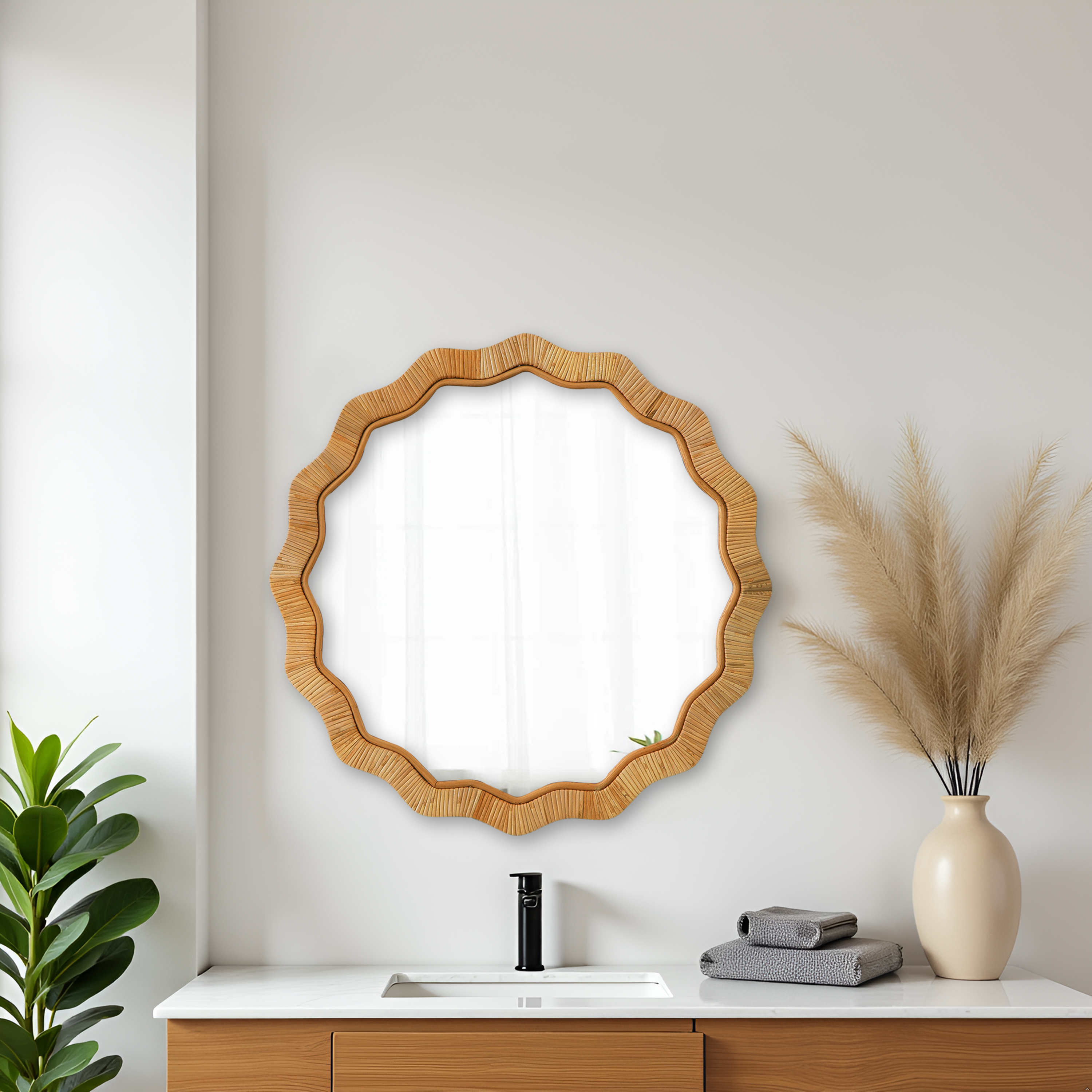 Wall Mirror Rattan Mirror Decor Round Boho Mirror 24in