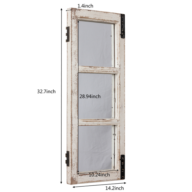 Handmade Wooden Hanging Distressed White Rustic Window Mirrors for Wall Decor
