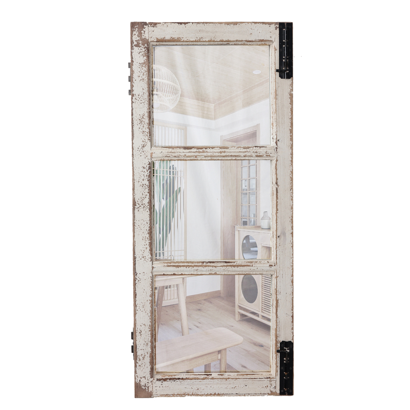 Handmade Wooden Hanging Distressed White Rustic Window Mirrors for Wall Decor