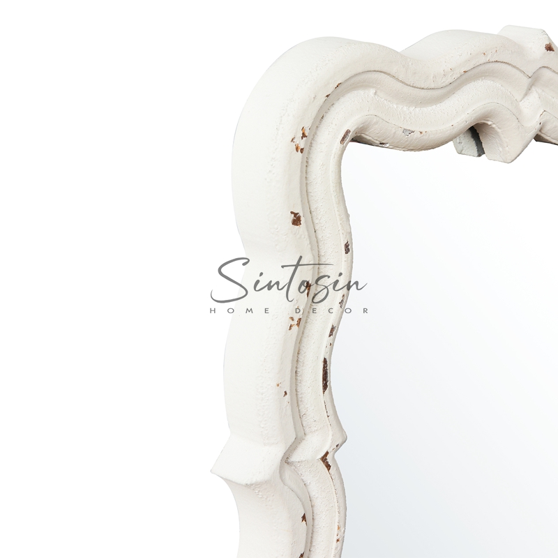 White Sculpted Wood Bathroom Vanity Mirror