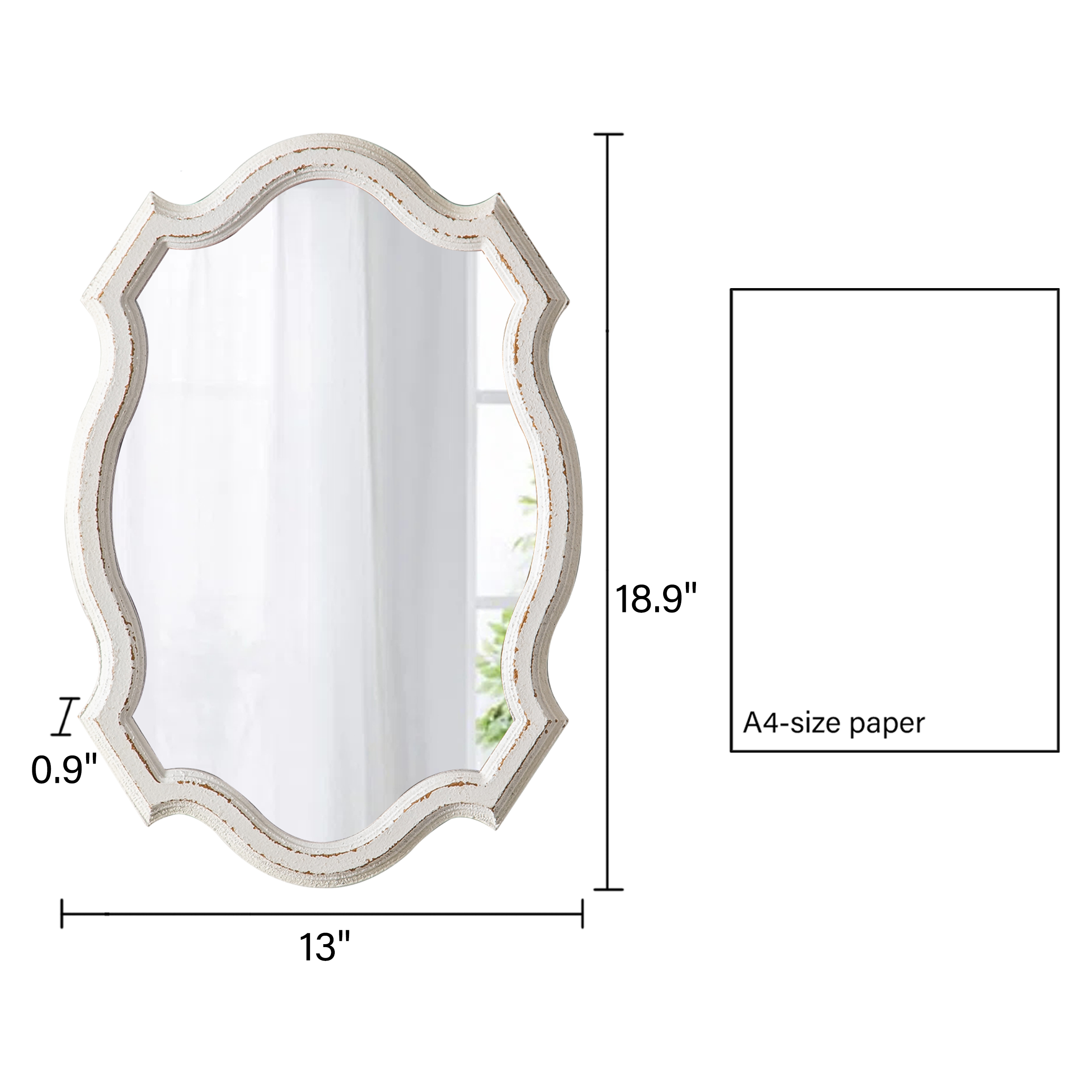 Rustic Scalloped Oval Telescope Mirror 13