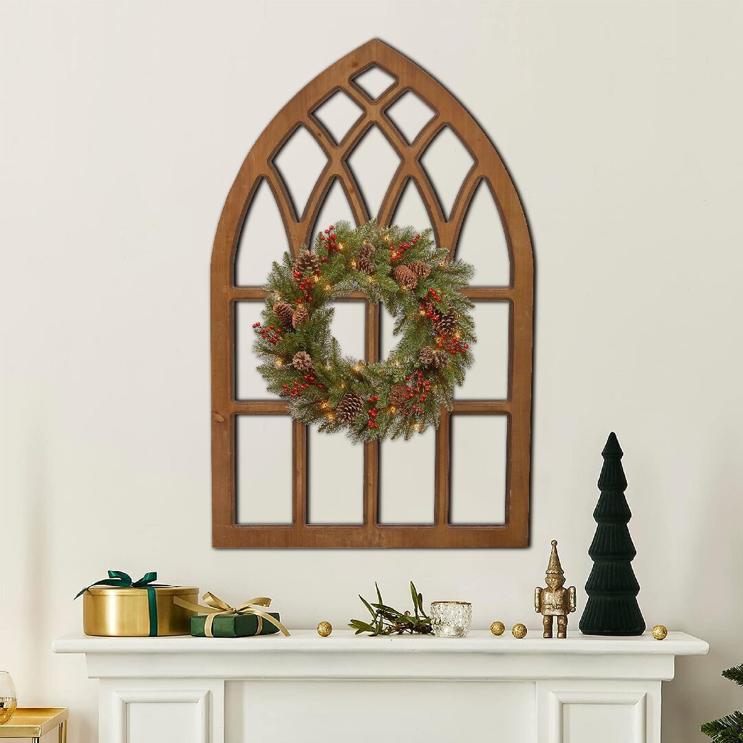 Rustic Wood Arched Window Frame, Hanging Distressed Window Pane Wall Decor