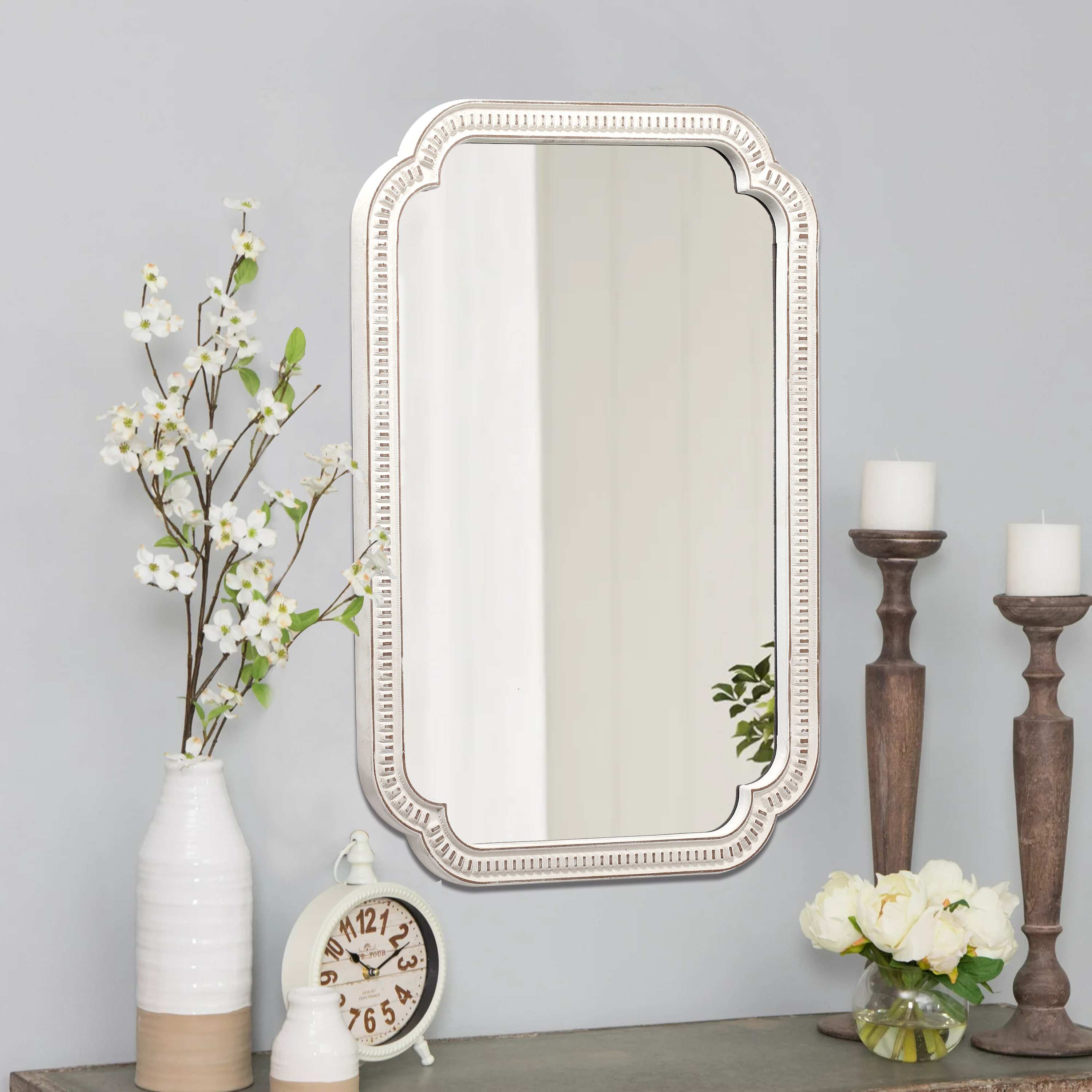 Handmade Distressed White Oval Mirrors - 17x23