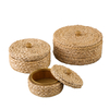 Round Rattan Storage Boxes with Lids Set of 3, Handwoven Wicker Basket