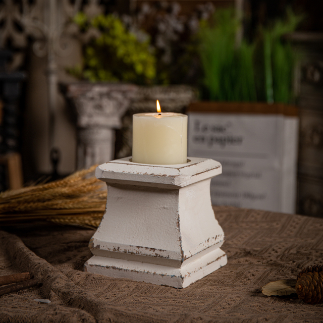 Handmade Shabby Farmhouse Wooden Pillar Candle Holders, 6 × 6 Inches