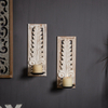 Carved Wall Candle Sconces Set of Two, Distressed Wood Candle Holder