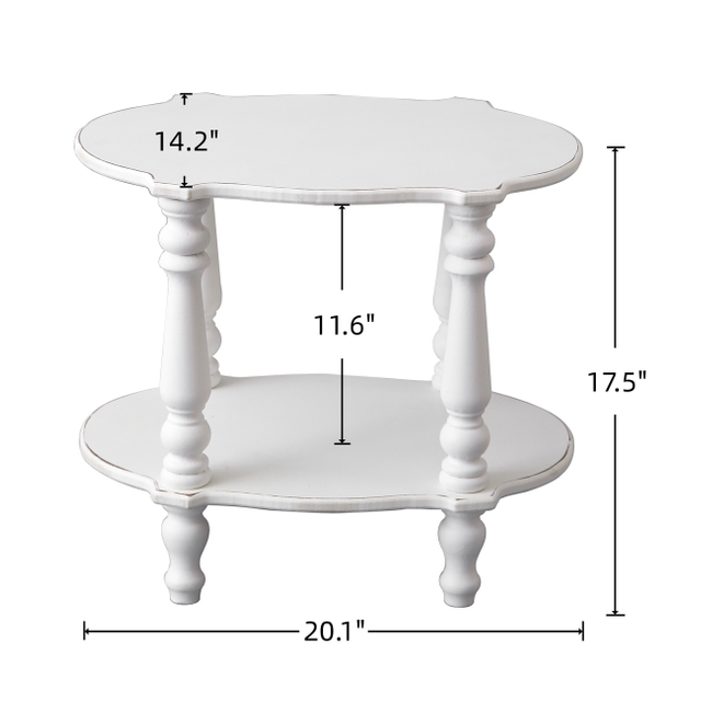 Elegant Scalloped Small White End Table, 18 Inches Tall Side Table