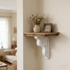 Rustic Wood Floating Shelf 14 Inches Long, Handmade Distressed White Scrolled Bracket