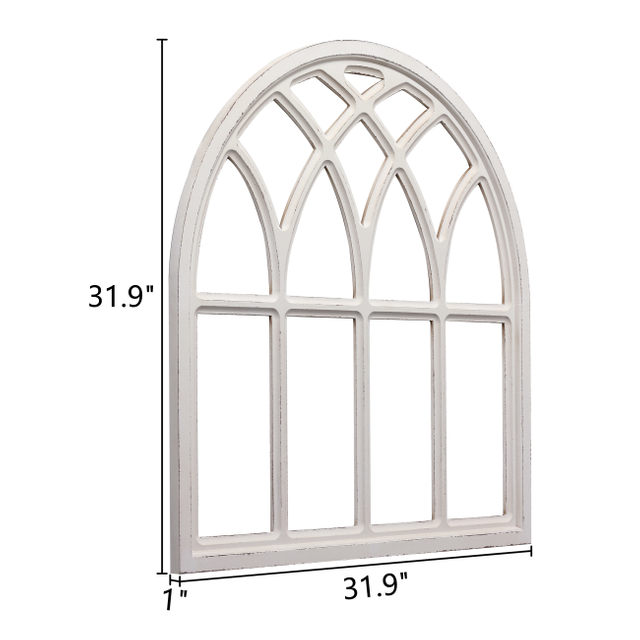 Farmhouse Large White Arched Window Frame Wall Decor 32 Inch Tall