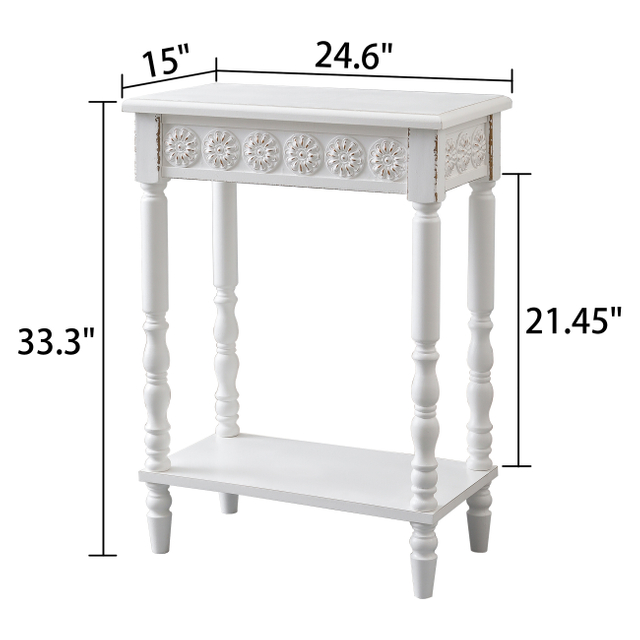White Wood End Table, Farmhouse Modern Narrow Side Table, 25 × 33"
