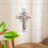 Rustic Wooden Cross for Wall, 11 Inches Tall Decorative Cross with White Metal Overlay and Beaded Detail