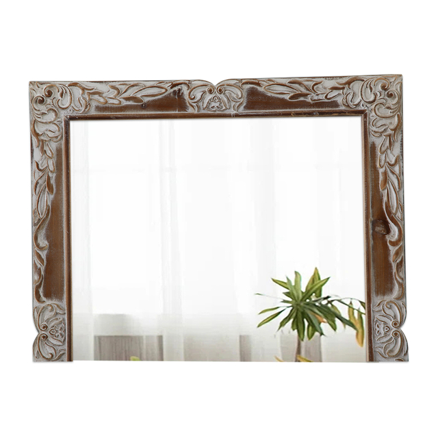 22"x30" Hand Carved Distressed Wood Framed Rectangular Mirror