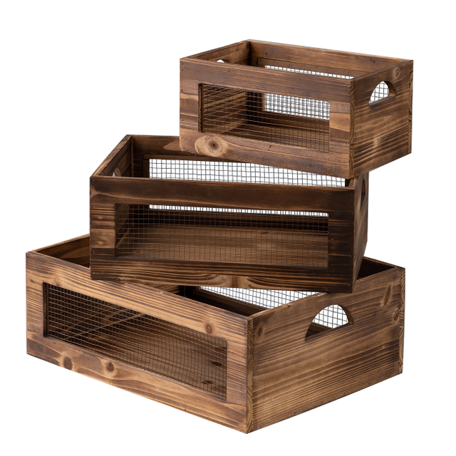 Rustic Wooden Crates for Storage Set of 3