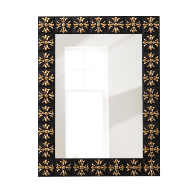 Vintage Wall Mirror, Gold & Black, 30 X 24 Inch, Rectangle