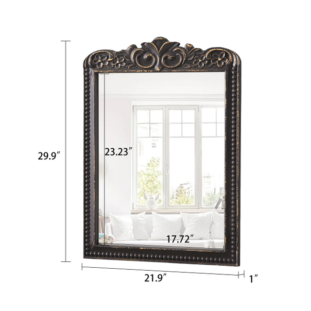 Gothic Rectangular Wall Mirror 30 X 22 Inch, Black and Gold