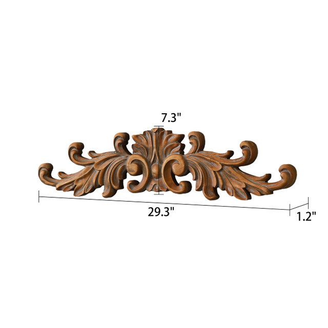 29 x 7 Inch Natural Wood Above Door Wall Decor with Scroll Leaf Design