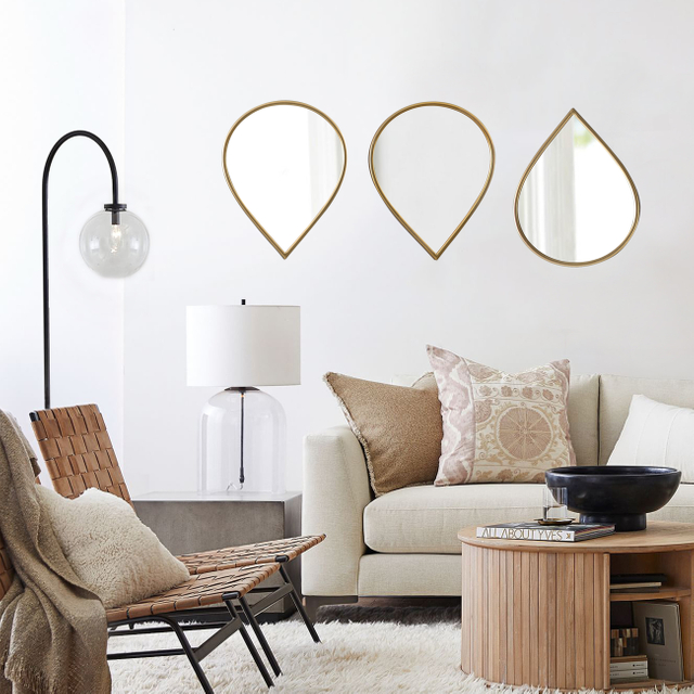 Vintage Tear Drop Mirror Wall Decor Living Room Set of 3