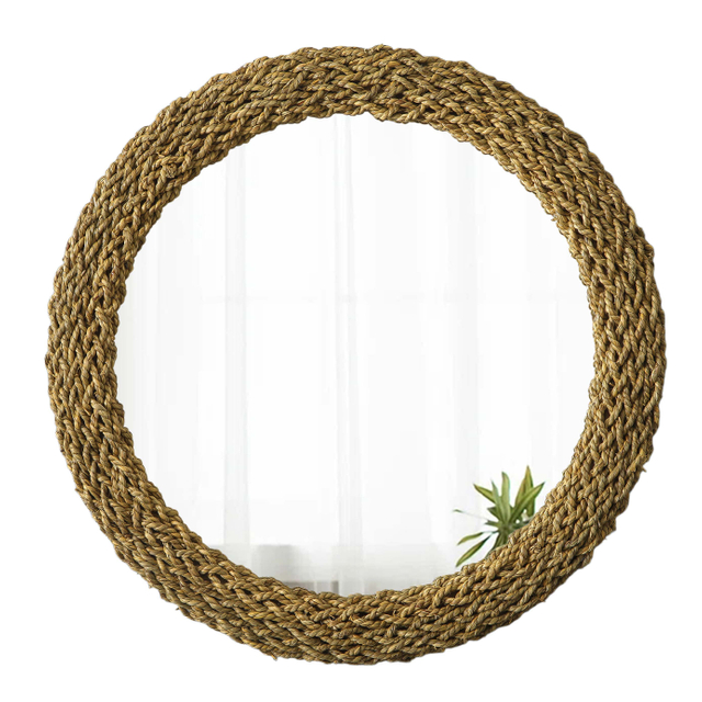 Round Woven Seagrass Frame Wall Mirror