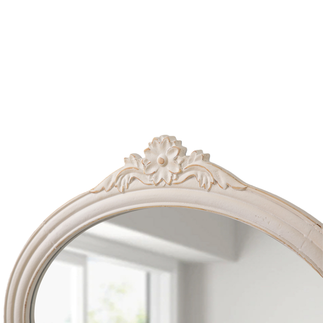 Vintage Oval Mirror, Distressed White 24 X 30 Inch