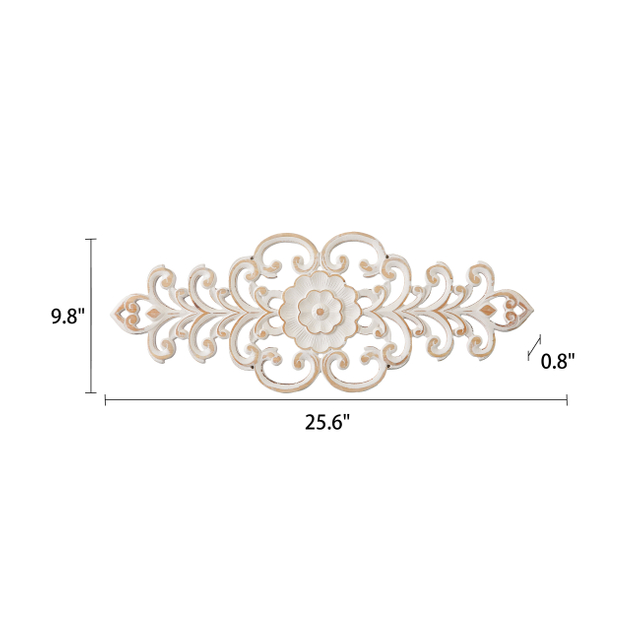 White Distressed Carved Wood Wall Art, 26x10 Over the Door Decor