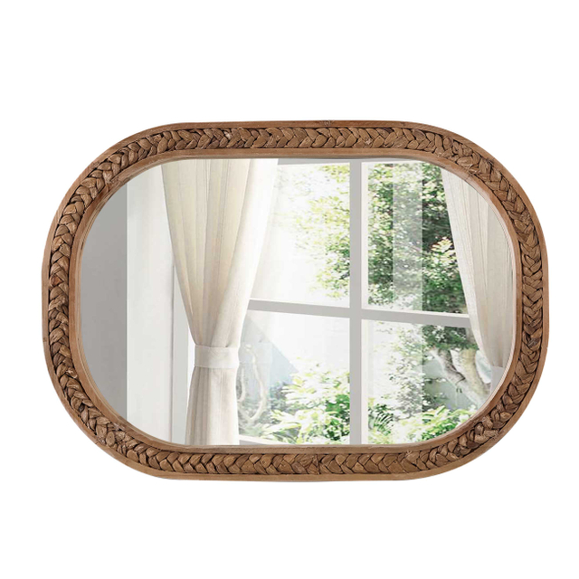 Rustic Oval Rattan Mirrors for Wall 16 X 24 Inch, Wood