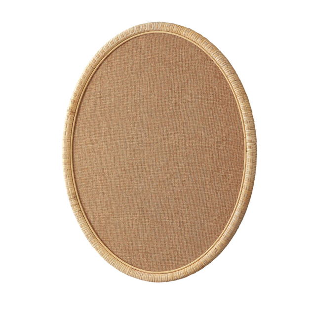 Oval Rattan Framed Pin Boards for Walls, 26x22 Boho Fabric Bulletin Board