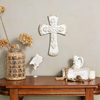 Rustic Wooden Cross for Wall, Handmade Distressed White Crucifix 11" Tall