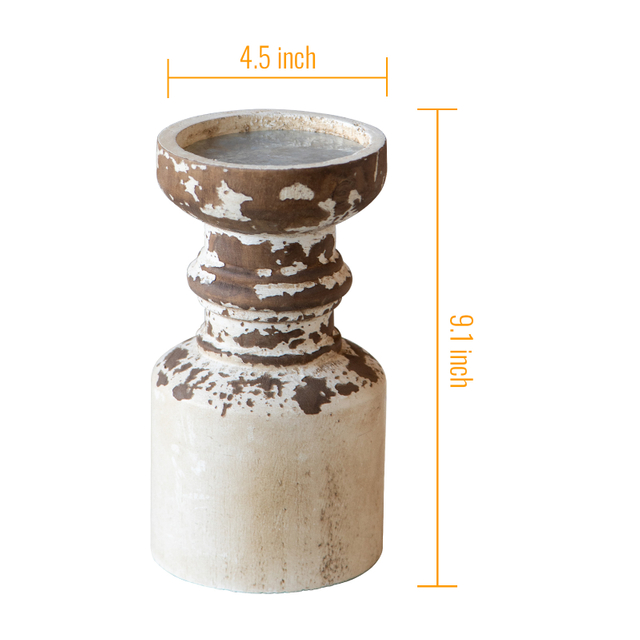 Rustic Wood Pillar Candle Holder, Handmade Distressed, 5" L x 9" H