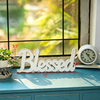 Rustic White Wooden Blessed Sign 15 Inch, Distressed Finish