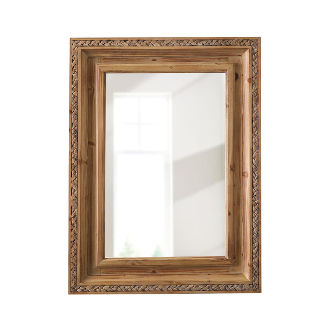 Rattan Braided Wood Frame Wall Mirror