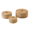Round Rattan Storage Boxes with Lids Set of 3, Handwoven Wicker Basket