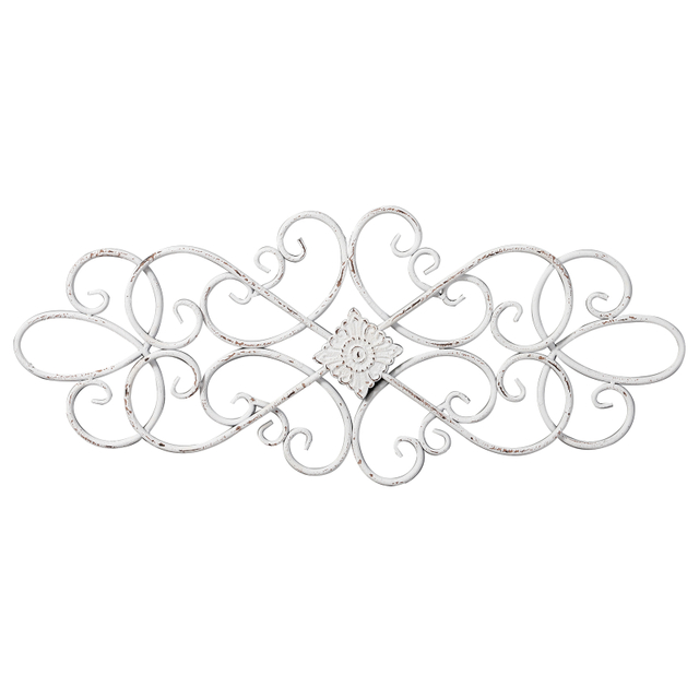 White Flower Scroll Metal Wall Art Decor 32" x 13"