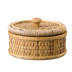 Small Round Rattan Box with Lid, Decorative Storage Boxes