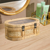 Oval Rattan Boxes with Glass Lid Set of 2, Handwoven Boho Storage Bins
