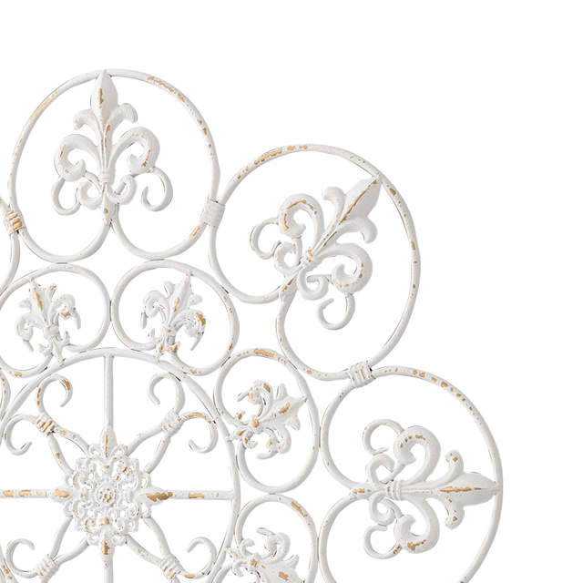 Vintage Wrought Iron Wall Decor 32.5 Inches, Distressed White