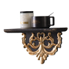 Distressed Black and Gold Floating Shelves Wood, 12" Long Wall Shelving Display for Bathroom Bedroom, French Country Country Decor Hanging Shelf for Vases Candles Books, Scrollwork Bracket