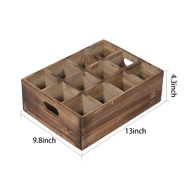 Farmhouse Wooden Storage Crate for Decoration, 12 Individual Slots