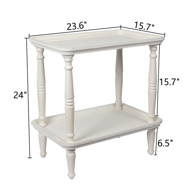 Rustic Small End Table White, Natural Wood Bedside Table