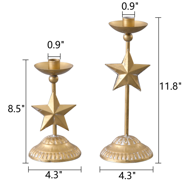 Gold Star Tapered Candlestick Holders Set of 2, Farmhouse Iron Candle Holder