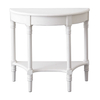 30 Inch Tall White Demilune Console Table, Antiqued Finish 2 Tier Entryway Table